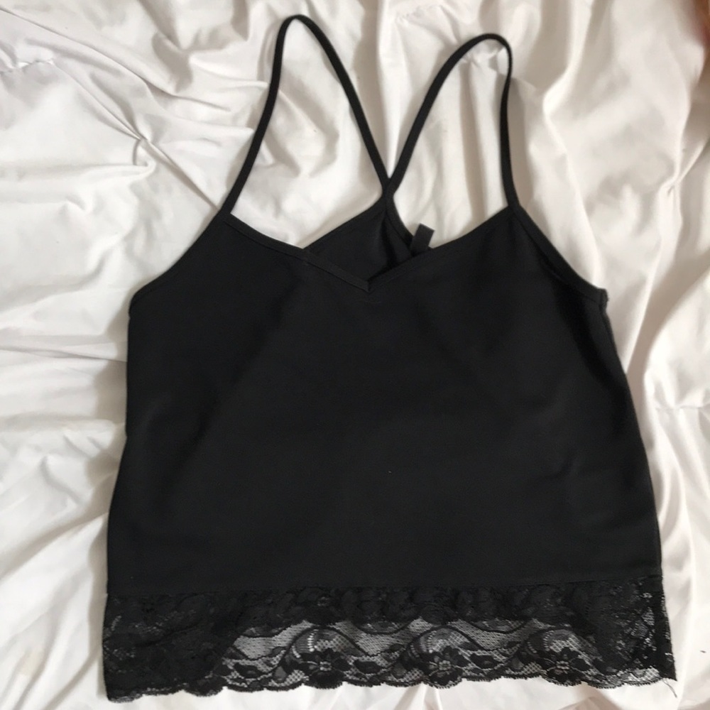 flowy lace trimmed spaghetti strap tank